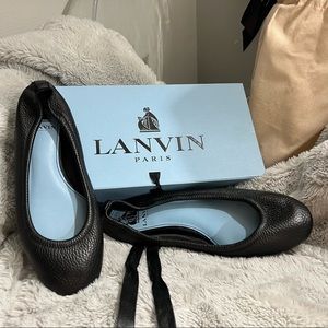 Lanvin Ballerina Flats 37.5 7 Black Leather Pebbled